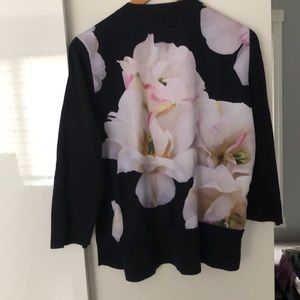 Ted Baker cardigan. Dark blue with floral back panel.